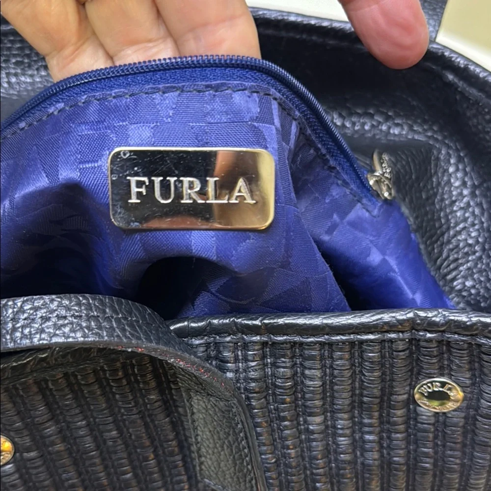 Furla Black and Silver Textured Tote‎ Bag